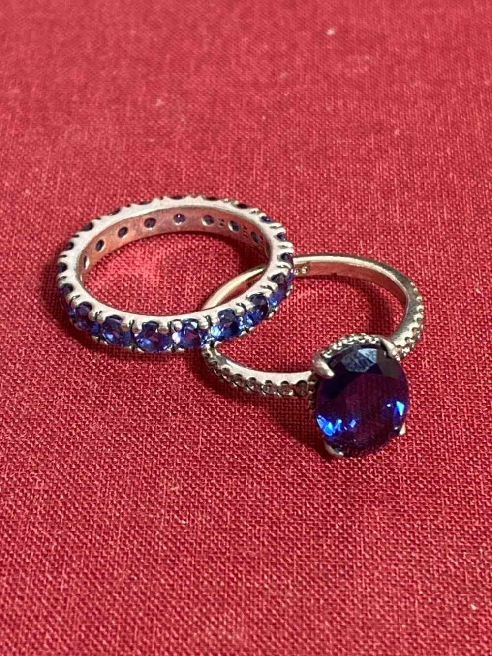 Pandora Sparkling Blue Gem Set w/ Tennis Bracelet, Eternity Ring, and Halo Ring